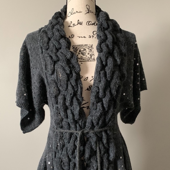 Grey Sequinned Knit Cardigan - Picture 1 of 9